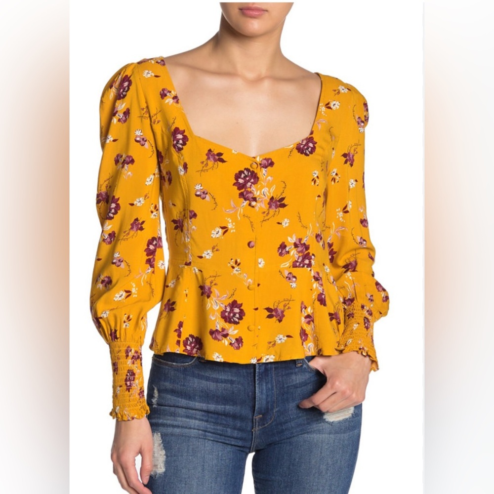 Chic Floral Button-Up Blouse in Mustard